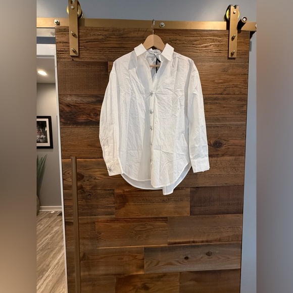 English Factory White Crystal Button Embellished Star Button Down Shirt - Picture 8 of 14